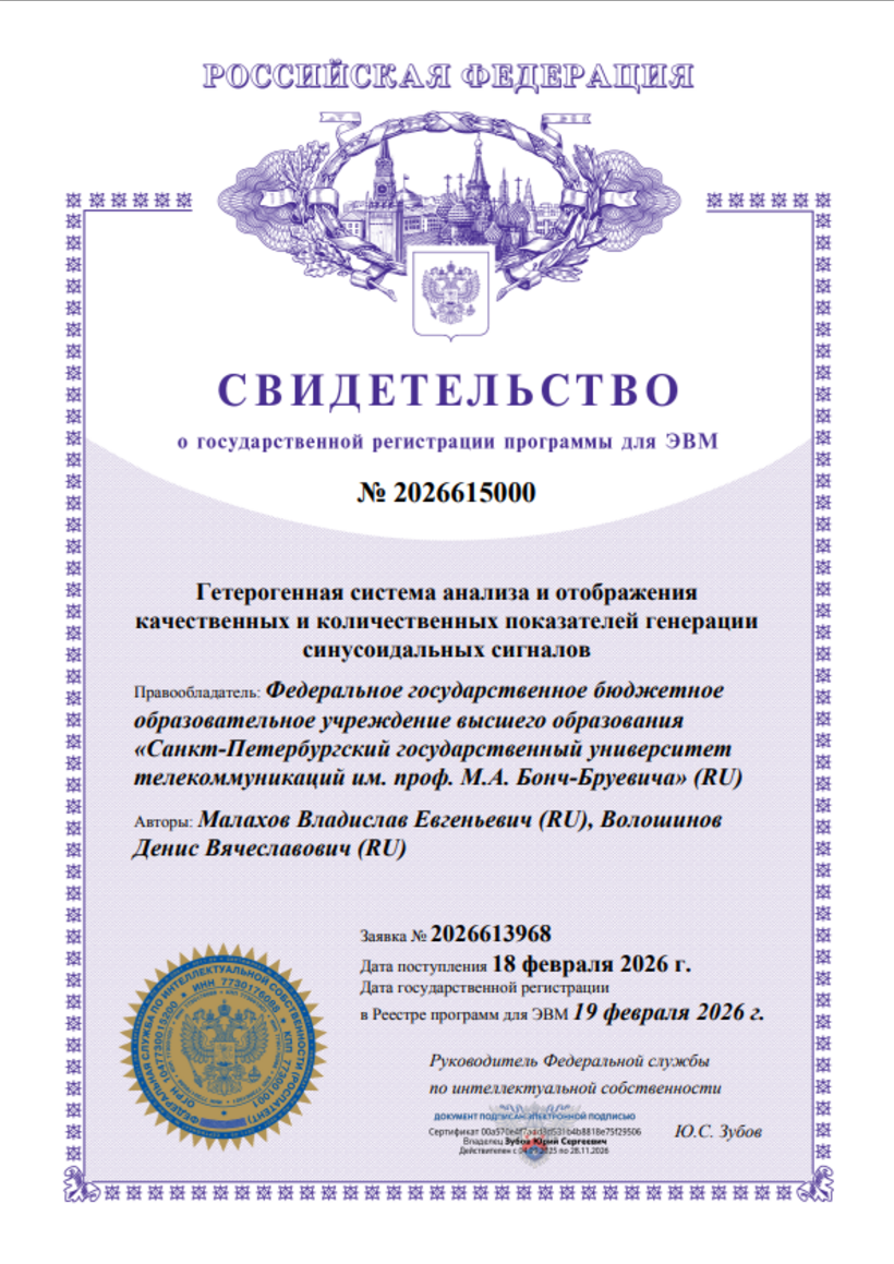 Гетерогенная система анализа и отображения качественных и количественных показателей генерации синусоидальных сигналов