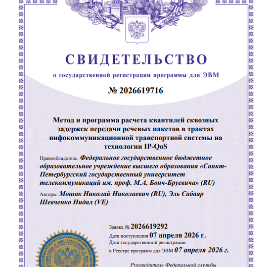 Метод и программа расчета квантилей сквозных задержек передачи речевых пакетов в трактах инфокоммуникационной транспортной системы на технологии IP-QoS