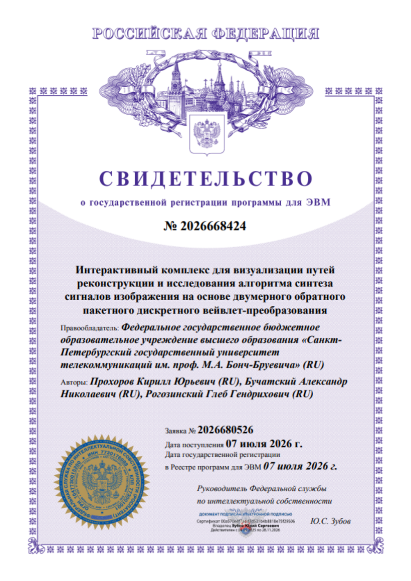 Интерактивный комплекс для визуализации путей реконструкции и исследования алгоритма синтеза сигналов изображения на основе двумерного обратного пакетного дискретного вейвлет-преобразования