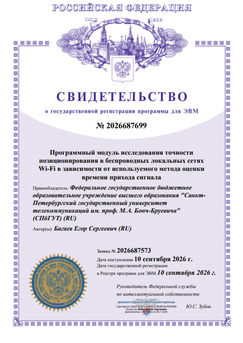Программный модуль исследования точности позиционирования в беспроводных локальных сетях Wi-Fi в зависимости от используемого метода оценки времени прихода сигнала